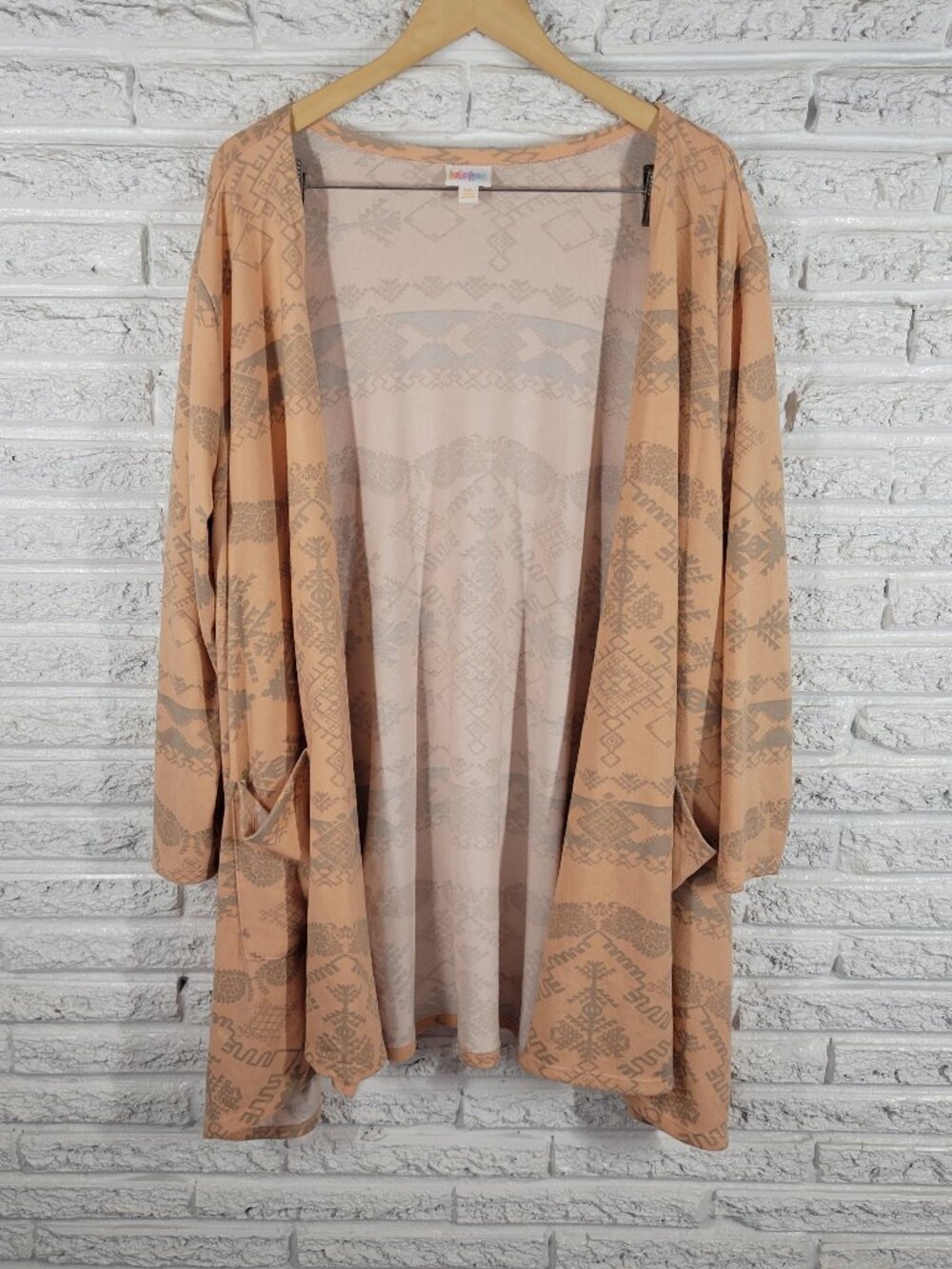 LuLaRoe Womens Orange Gray Geometric Open Cardigan Sweater 3XL Plus Knit GEO97E
